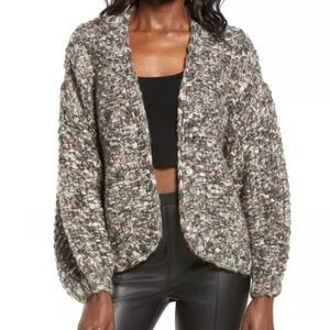 BLANKNYC Marled Crop Open Front Cardigan | Womens XS | Gray Tan Chunky Knit
